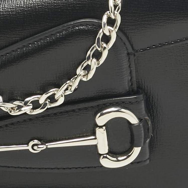Pre Owned Gucci Black Leather Mini Horsebit 1955 Asymmetric Shoulder Bag
