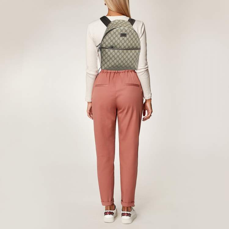 Pre Owned Gucci Beige/Brown GG Supreme Canvas and Leather Backpack