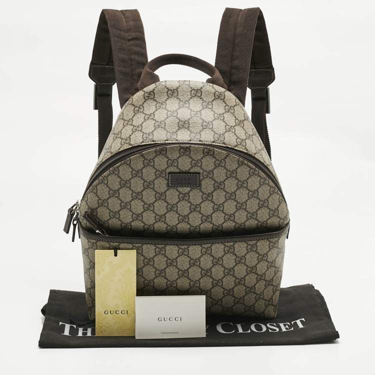Pre Owned Gucci Beige/Brown GG Supreme Canvas and Leather Backpack