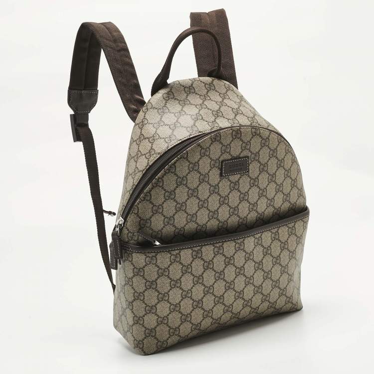 Pre Owned Gucci Beige/Brown GG Supreme Canvas and Leather Backpack