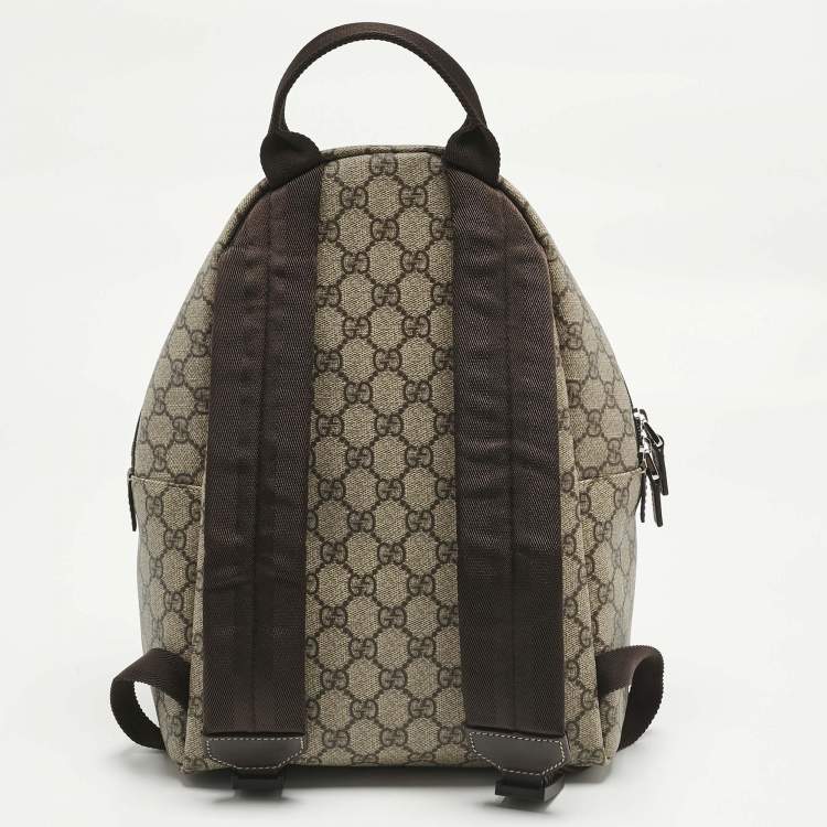 Pre Owned Gucci Beige/Brown GG Supreme Canvas and Leather Backpack