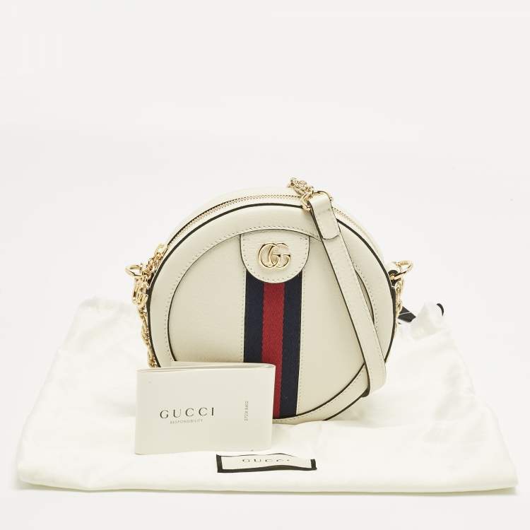 Pre Owned Gucci Off White Leather Mini Ophidia Round Shoulder Bag