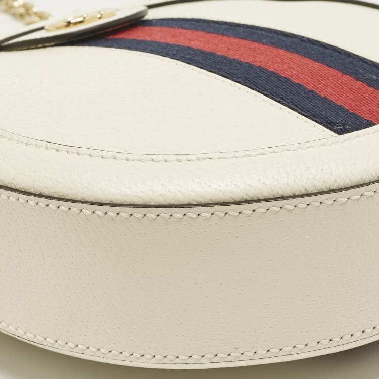 Pre Owned Gucci Off White Leather Mini Ophidia Round Shoulder Bag