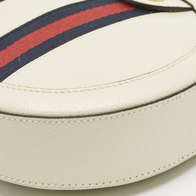 Pre Owned Gucci Off White Leather Mini Ophidia Round Shoulder Bag