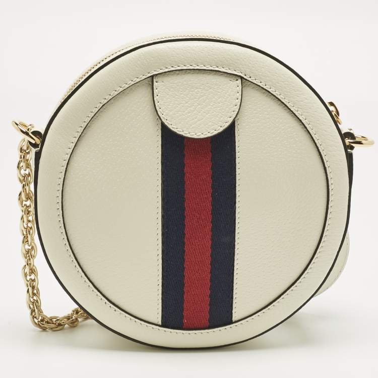 Pre Owned Gucci Off White Leather Mini Ophidia Round Shoulder Bag