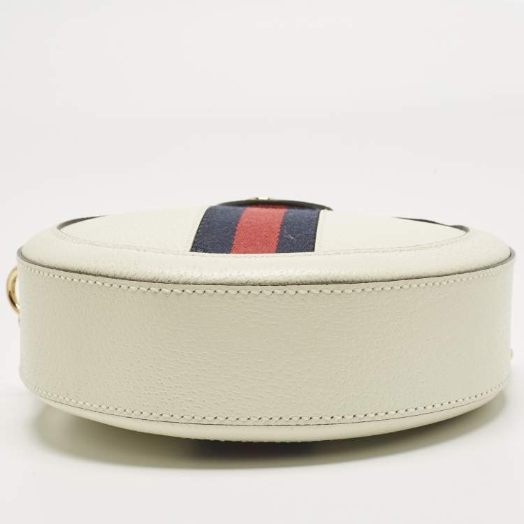 Pre Owned Gucci Off White Leather Mini Ophidia Round Shoulder Bag