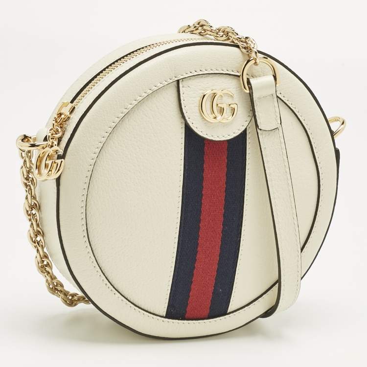 Pre Owned Gucci Off White Leather Mini Ophidia Round Shoulder Bag