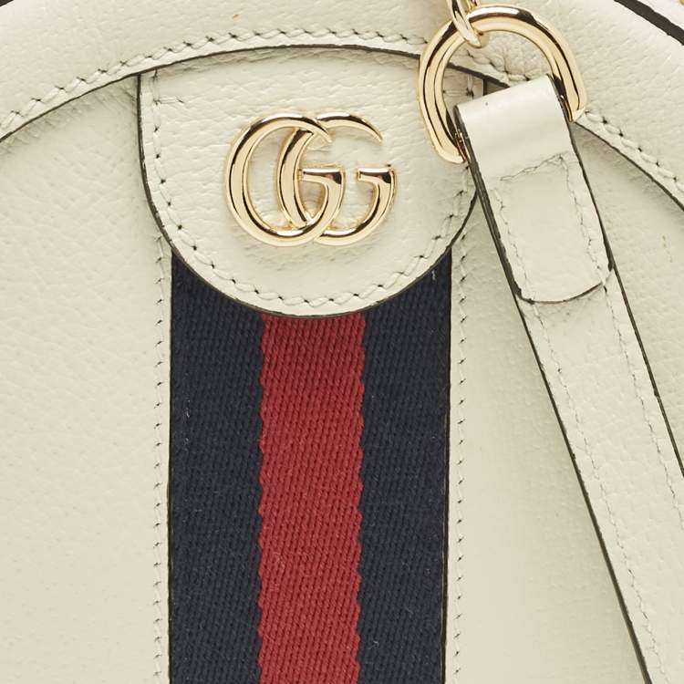 Pre Owned Gucci Off White Leather Mini Ophidia Round Shoulder Bag