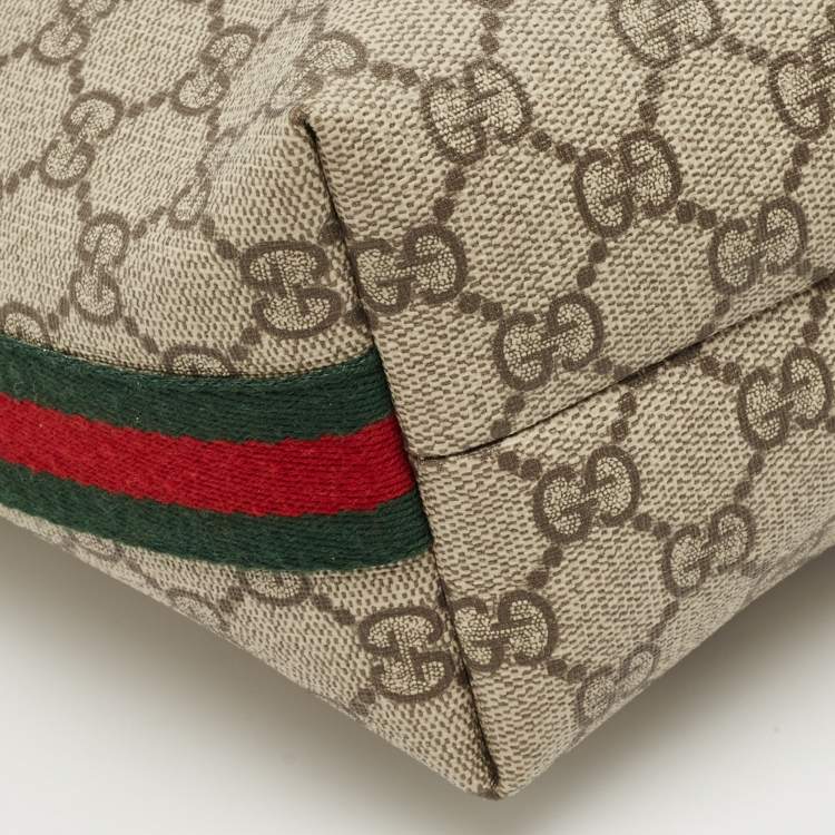 Pre Owned Gucci Beige/Brown GG Supreme Canvas and Leather Ophidia Bag