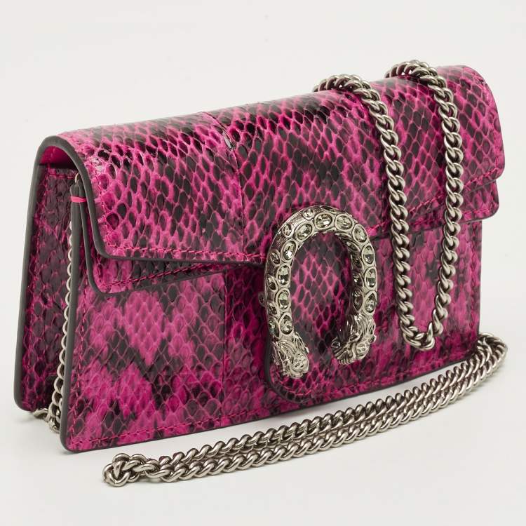 Pre Owned Gucci Pink Python Super Mini Dionysus Shoulder Bag