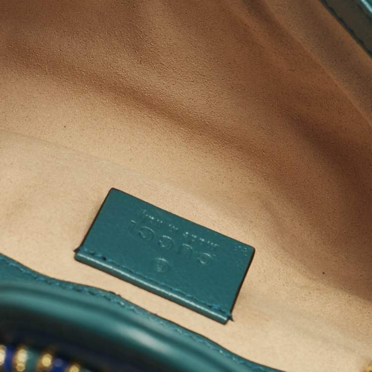 Pre Owned Gucci Blue/Green Diagonal Quilt Leather Super Mini GG Marmont Torchon Shoulder Bag