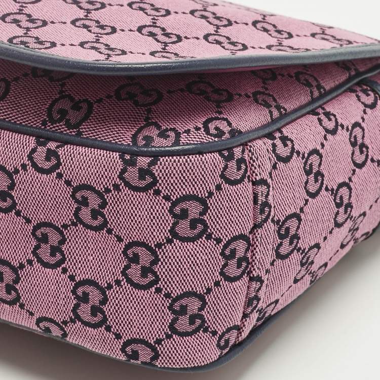 Pre Owned Gucci Pink/Navy Blue GG Canvas and Leather Messenger Bag