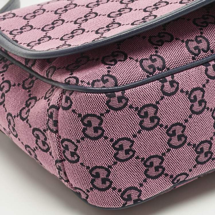 Pre Owned Gucci Pink/Navy Blue GG Canvas and Leather Messenger Bag
