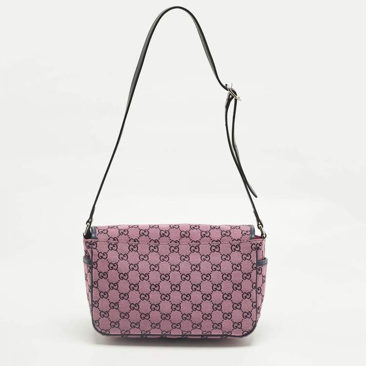 Pre Owned Gucci Pink/Navy Blue GG Canvas and Leather Messenger Bag