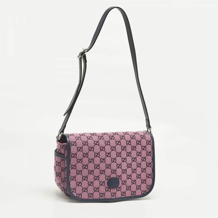 Pre Owned Gucci Pink/Navy Blue GG Canvas and Leather Messenger Bag