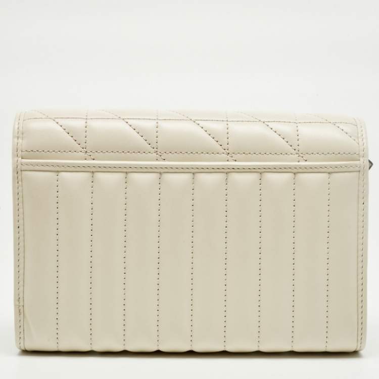 Pre Owned Gucci GG Marmont Off White Mix Quilted Leather Wallet On Chain