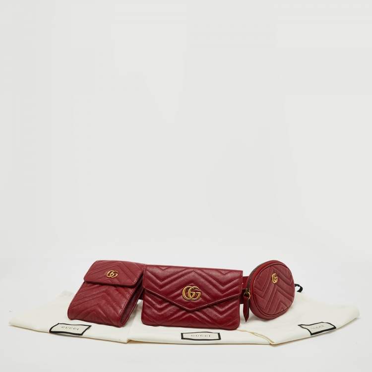 Pre Owned Gucci GG Marmont 2.0 Red Matelasse Leather Multi Belt Bag