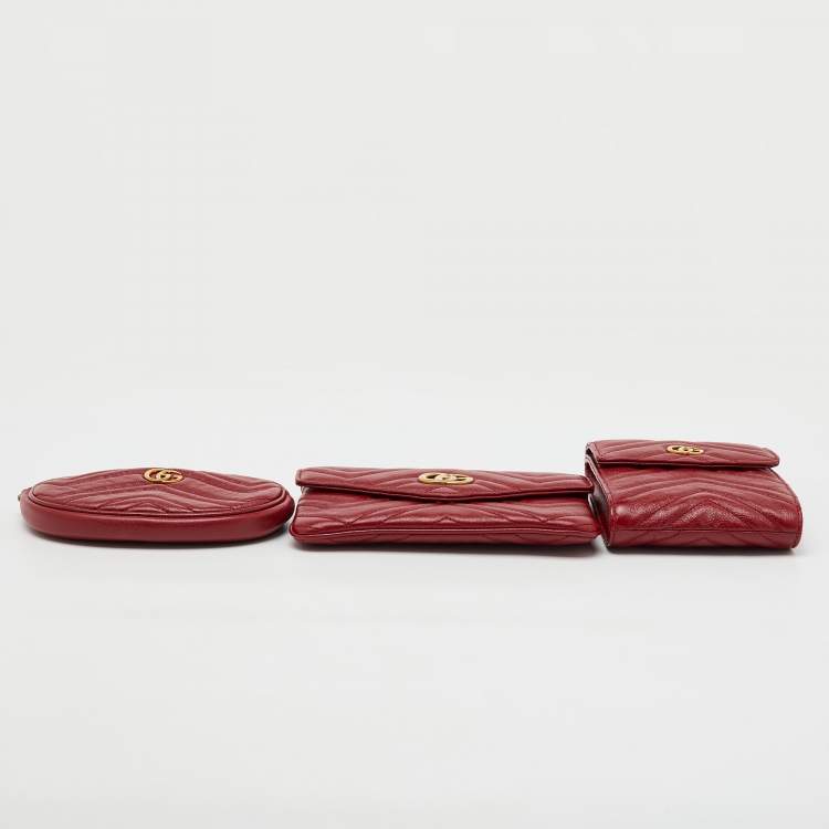 Pre Owned Gucci GG Marmont 2.0 Red Matelasse Leather Multi Belt Bag