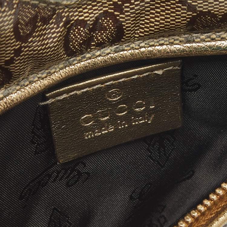 Pre Owned Gucci Heart Beige/Gold GG Crystal Canvas and Leather Pouch