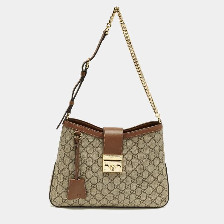 Pre Owned Gucci Padlock Brown/Beige GG Supreme Canvas and Leather Shoulder Bag