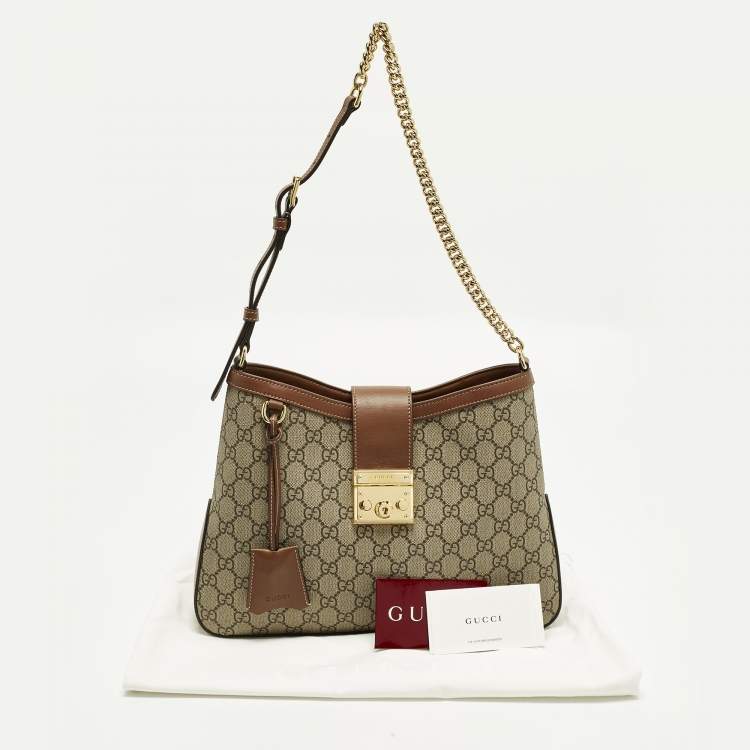 Pre Owned Gucci Padlock Brown/Beige GG Supreme Canvas and Leather Shoulder Bag