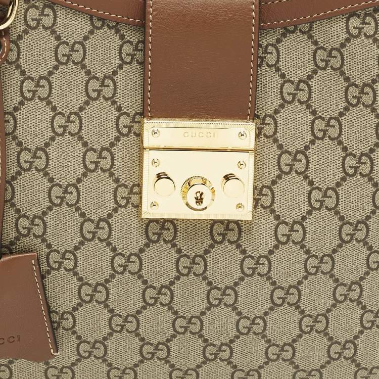 Pre Owned Gucci Padlock Brown/Beige GG Supreme Canvas and Leather Shoulder Bag