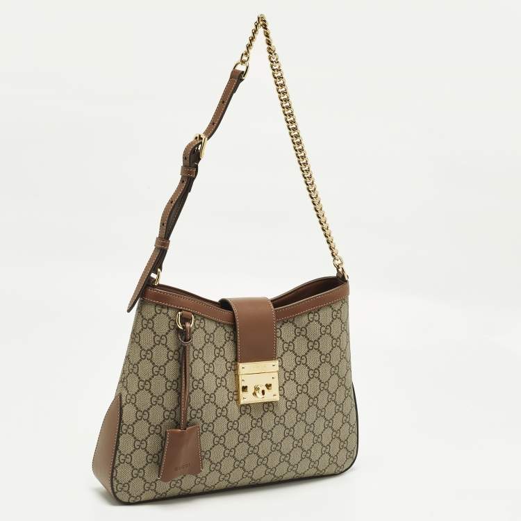 Pre Owned Gucci Padlock Brown/Beige GG Supreme Canvas and Leather Shoulder Bag