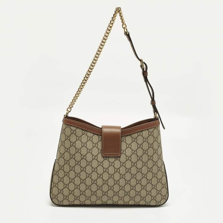 Pre Owned Gucci Padlock Brown/Beige GG Supreme Canvas and Leather Shoulder Bag