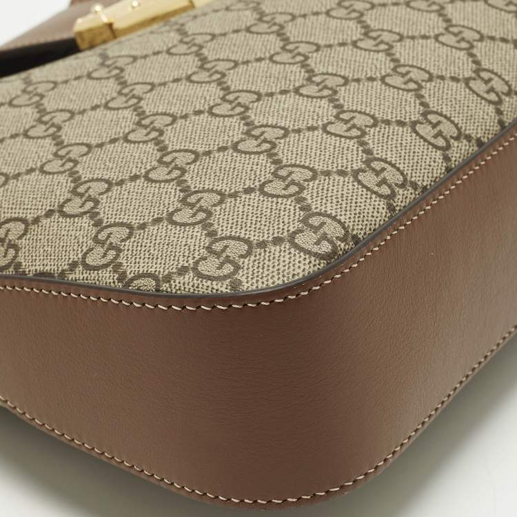 Pre Owned Gucci Padlock Brown/Beige GG Supreme Canvas and Leather Shoulder Bag