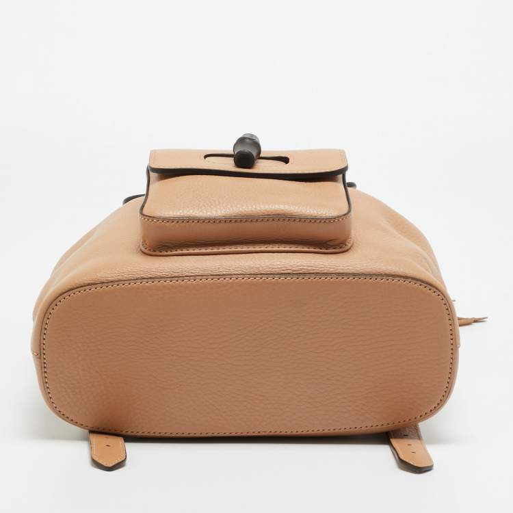 Pre Owned Gucci Bamboo Tassel Beige Leather Drawstring Backpack