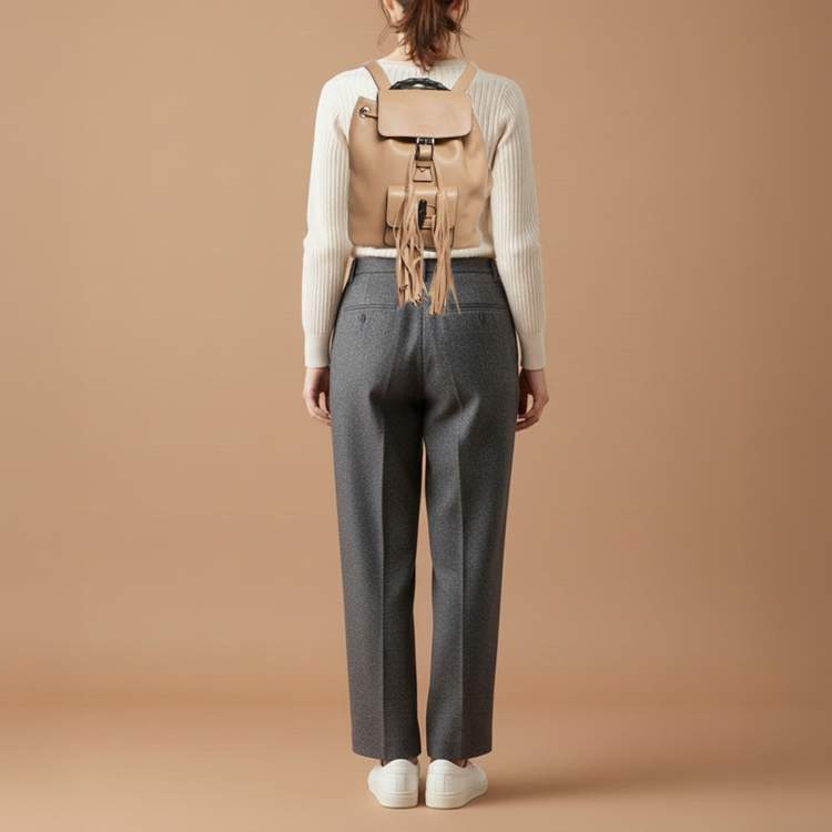 Pre Owned Gucci Bamboo Tassel Beige Leather Drawstring Backpack