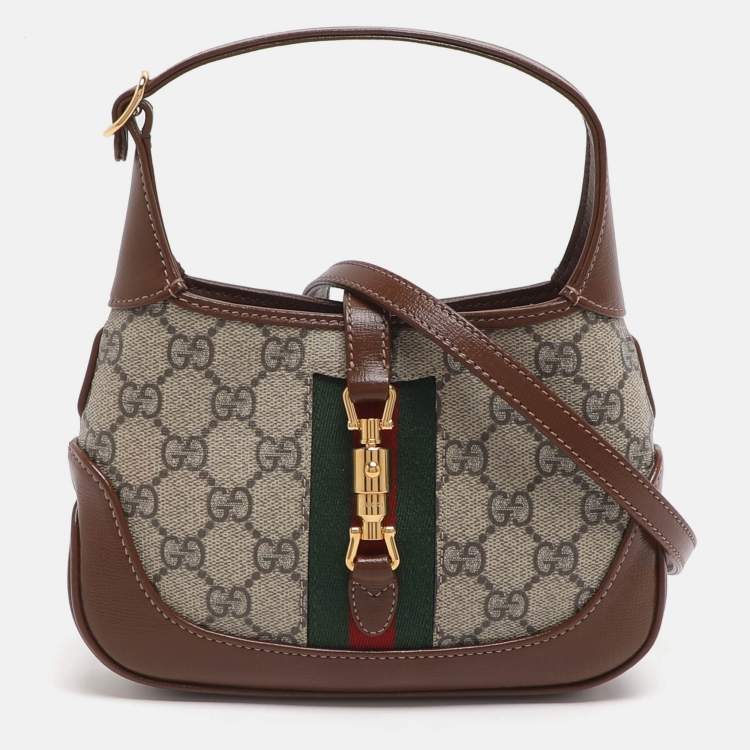 Pre Owned Gucci Jackie 1961 Mini Beige/Brown Supreme Canvas and Leather Shoulder Bag