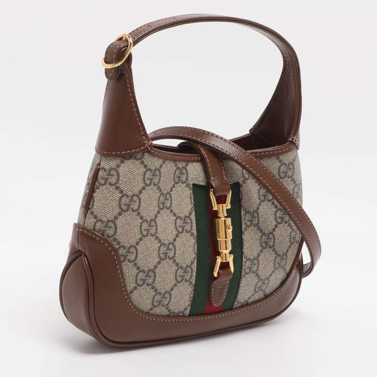 Pre Owned Gucci Jackie 1961 Mini Beige/Brown Supreme Canvas and Leather Shoulder Bag