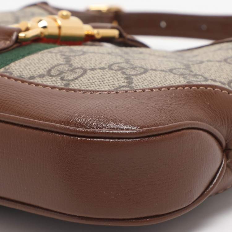 Pre Owned Gucci Jackie 1961 Mini Beige/Brown Supreme Canvas and Leather Shoulder Bag