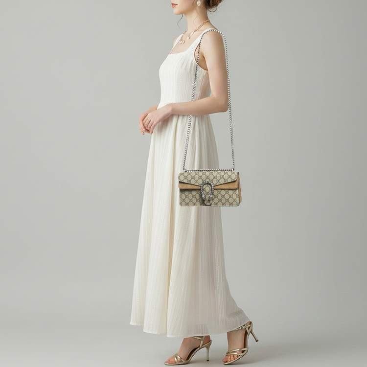 مملوكة مسبقًا Gucci Dionysus Crystals Beige Coated Canvas and Suede Shoulder Bag
