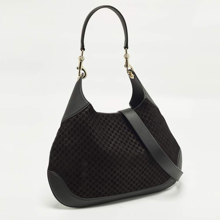 Pre Owned Gucci B Medium Black Microguccissima Leather and Suede Hobo