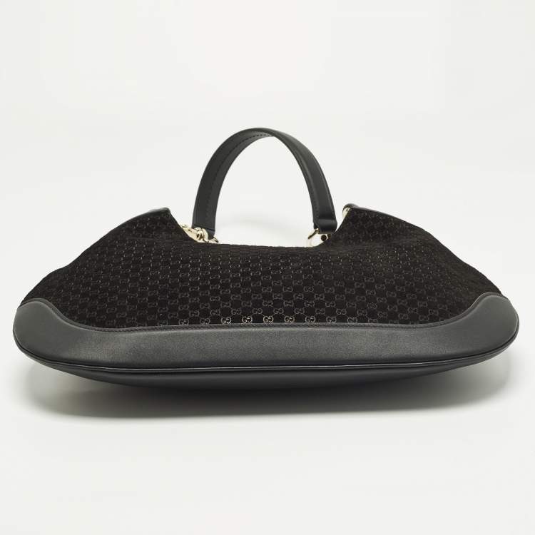 Pre Owned Gucci B Medium Black Microguccissima Leather and Suede Hobo