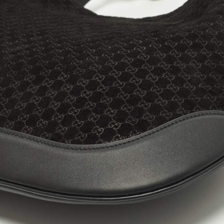 Pre Owned Gucci B Medium Black Microguccissima Leather and Suede Hobo