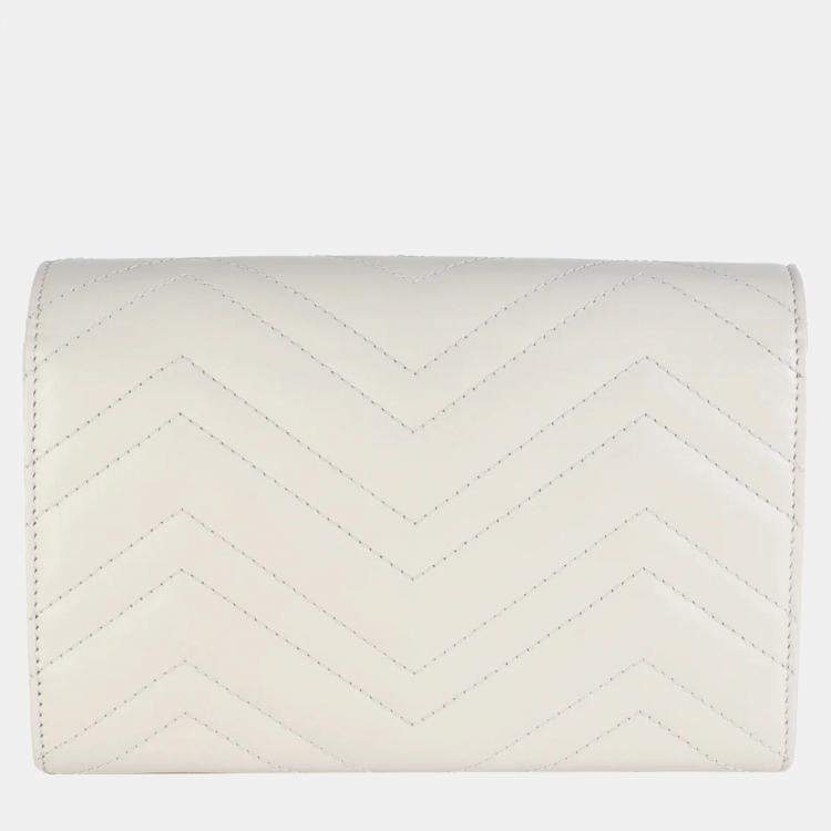 مملوكة مسبقًا Gucci Grey Calfskin Matelasse GG Marmont Chain Wallet