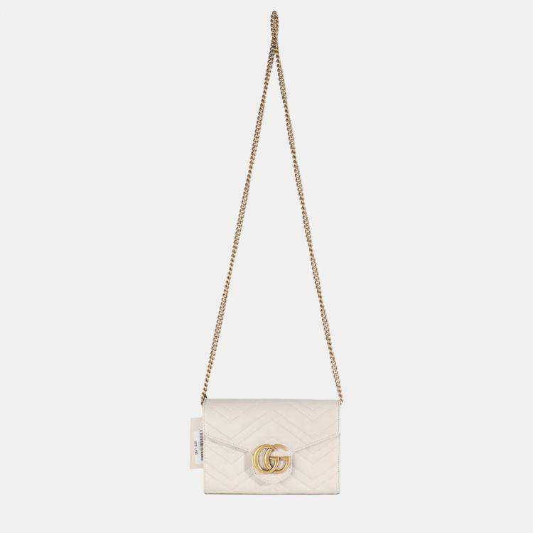 مملوكة مسبقًا Gucci Grey Calfskin Matelasse GG Marmont Chain Wallet