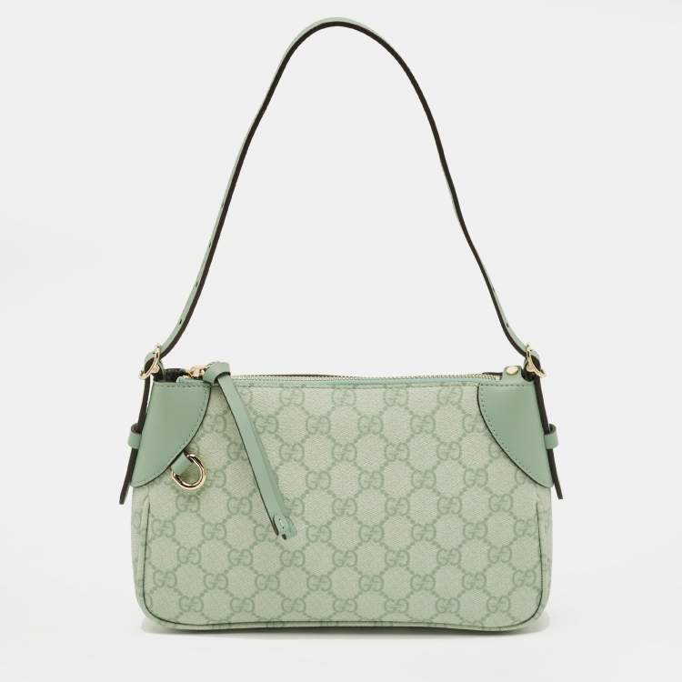Pre Owned Gucci GG Emblem Small Sage Green GG Coated Fabric Shoulder Bag