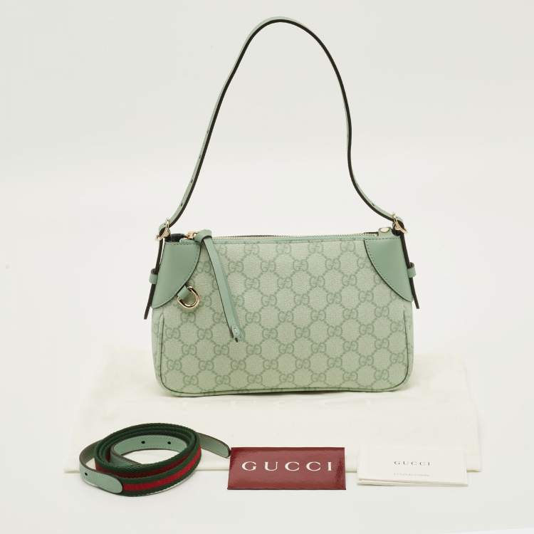 Pre Owned Gucci GG Emblem Small Sage Green GG Coated Fabric Shoulder Bag
