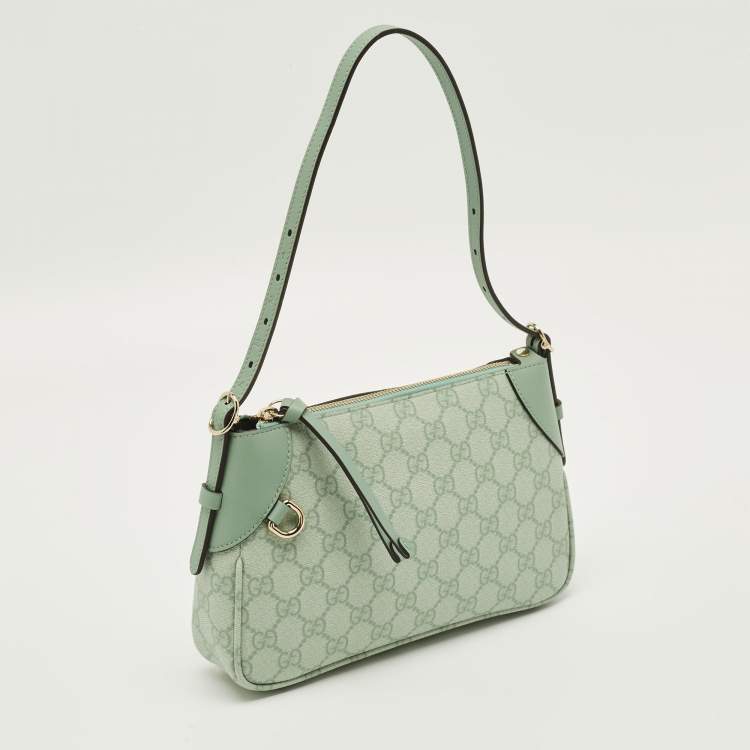 Pre Owned Gucci GG Emblem Small Sage Green GG Coated Fabric Shoulder Bag