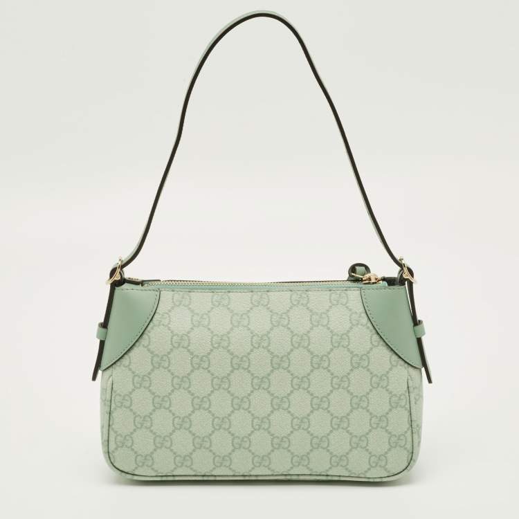 Pre Owned Gucci GG Emblem Small Sage Green GG Coated Fabric Shoulder Bag