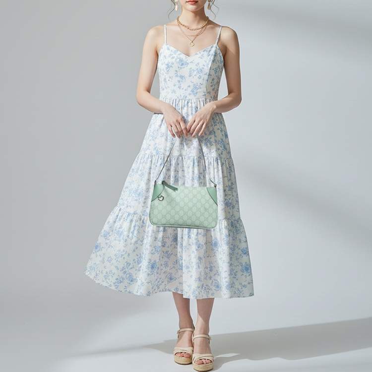 Pre Owned Gucci GG Emblem Small Sage Green GG Coated Fabric Shoulder Bag