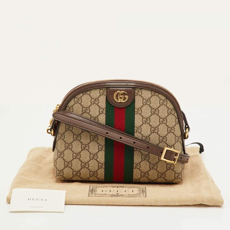 Pre Owned Gucci Ophidia Dome Small Beige/Brown GG Supreme Canvas and Leather Shoulder Bag