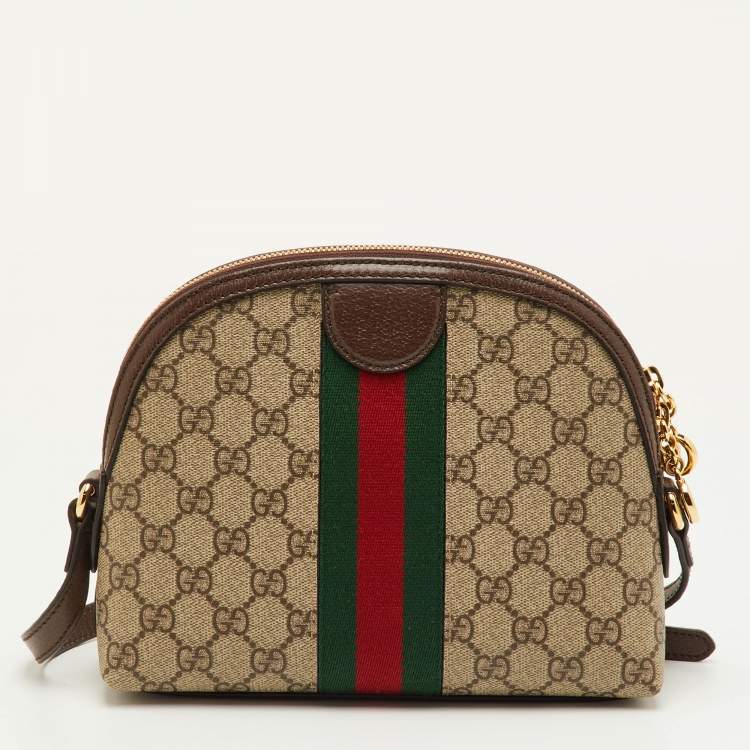 Pre Owned Gucci Ophidia Dome Small Beige/Brown GG Supreme Canvas and Leather Shoulder Bag