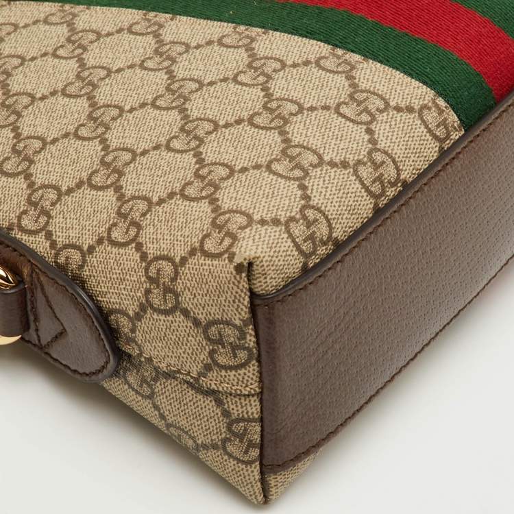 Pre Owned Gucci Ophidia Dome Small Beige/Brown GG Supreme Canvas and Leather Shoulder Bag