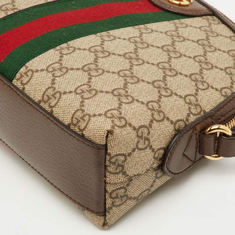 Pre Owned Gucci Ophidia Dome Small Beige/Brown GG Supreme Canvas and Leather Shoulder Bag