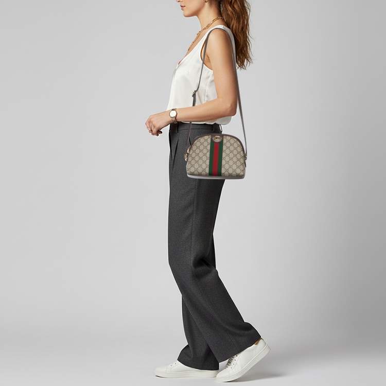 Pre Owned Gucci Ophidia Dome Small Beige/Brown GG Supreme Canvas and Leather Shoulder Bag